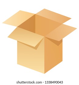Open cardboard box. Vector illustration with empty container for cargo industry. Isolated object