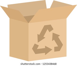 Open cardboard box vector with recycling symbol for charity or environmental concepts