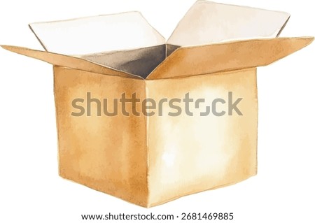 Open Cardboard Box Watercolor  vector illustration