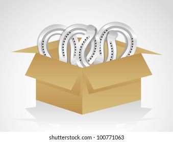 open cardboard box whit horseshoe,vector illustration