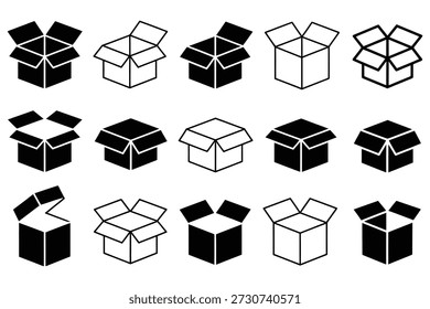Open cardboard boxes isometric icons package shipping