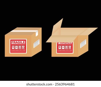 Open cardboard and closed cardboard boxes template. Vector illustration.