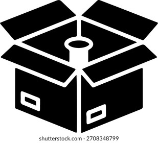 Caja abierta de la entrega de la cartulina con el pictograma cilíndrico centrado del pictograma del glifo del envío del empaquetado del icono del artículo