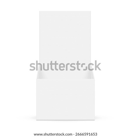 Open cardboard display box mockup, front view, isolated on white background. Ideal for packaging design, branding, retail presentation, advertising, marketing, and product promotion