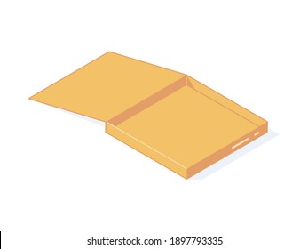 Caja isométrica de cartón abierto para el concepto de almacén y entrega. Paquete de postes y almacenamiento de cartón marrón vacío en ilustración vectorial aislada. Papel para la artesanía o caja de cartón.