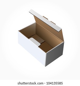 Open cardboard , Paper box on white background. Vector illustration.