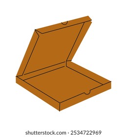Open cardboard pizza box resting on a flat surface, ready for food filling or displaying