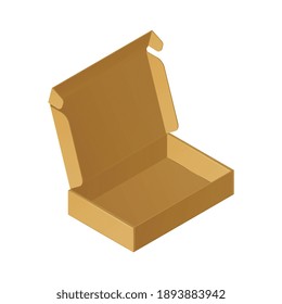 Open cardboard recyclable box isometric mockup 3d vector illustration