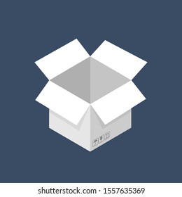 Open cardboard white box. Flat vector illustration isolated.