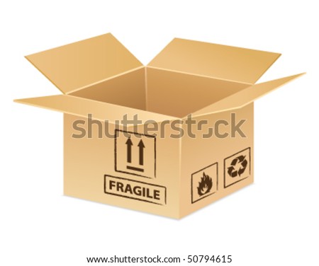 Open card-box icon for delivery, transportation or moving day idea. Vector illustration.