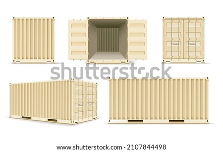 Open cargo container. Industrial crate isolated vector, ship truck trailer transport 3d steel containers, metal intermodal warehouse storage box, trading freight container