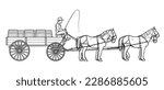 Open cargo wagon with four horses - vector stock illustration.