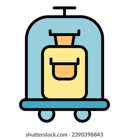 Open carry bag icon outline vector. Luggage trolley. Hotel cart color flat