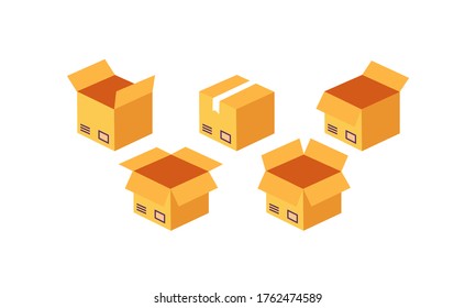 Abrir conjunto de iconos de caja de cartón. Entrega y envasado. Transporte, envío. Vector de fondo blanco aislado. Eps 10.