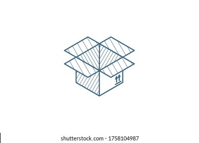 open carton box isometric icon. 3d vector illustration. Isolated line art technical drawing. Editable stroke