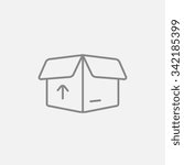 Open carton package box with arrow up line icon for web, mobile and infographics. Vector dark grey icon isolated on light grey background.