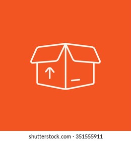 Open carton package box with arrow up line icon for web, mobile and infographics. Vector white icon isolated on red background.