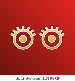 Open cartoon eyes sign  Golden gradient Icon and contours redish Background  Illustration 