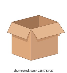 Open cartoon flat cardboard box on white background