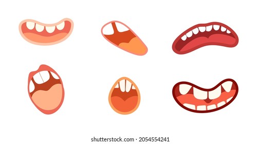 open cartoon isolated mouths, red mouths, face elements for character creation