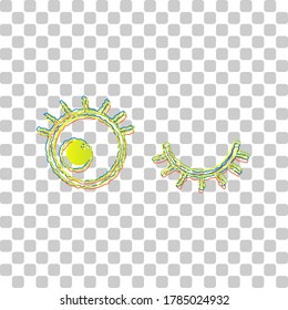 Open cartoon left eye and closed right one. Blue to green gradient Icon with Four Roughen Contours on stylish transparent Background. Illustration.