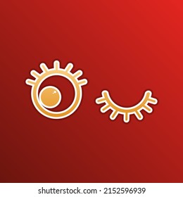 Open cartoon left eye   closed right one  Golden gradient Icon and contours redish Background  Illustration 
