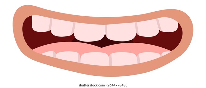 Open cartoon mouth showing teeth and tongue, expressing happiness, joy, and laughter, perfect for illustrations, animations, and children's designs