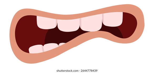 Open cartoon mouth showing teeth and tongue, expressing a variety of emotions such as anger, surprise, happiness, or fear, isolated on white background