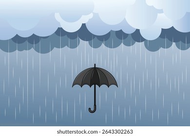 Open cartoon umbrella with soft rain drops, pastel flat vector design for nursery illustrations, seasonal graphics, and baby product visuals
