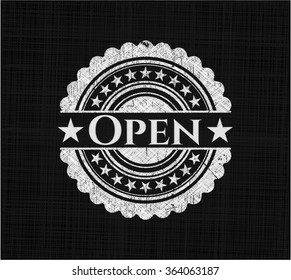 Open chalkboard emblem on black board