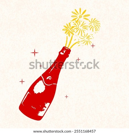 open Champagne bottle with Ribbon Ties, Champagne Wedding Card, Save the Date Invitation, line art, continuous drawing contour, New year Hand Drawn, champagne coupe, vintage wine bottle drawing