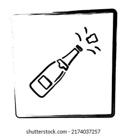 open champagne, framed brush strokes, vector illustration.