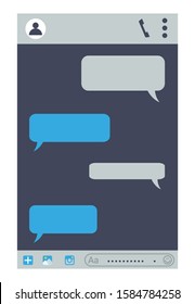 Open chat with bubbles on flat mobile phone screen. Wireless online communication on distance. Media content. Application for messaging. Social media network. Vector cartoon illustration