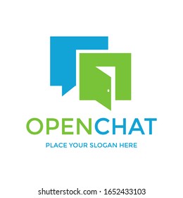 Open Chat Vector Logo Template Use Door Symbol. This Design Suitable For Forum, Dicuss And Dialogue