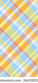 Tartán de Vector a cuadros abierto, tela sin costuras a cuadros de lujo. Patrón de textura de fondo de tela de espiga en paleta de colores cian y amarillo.