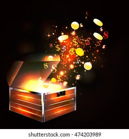 Open chest with coins departing