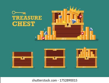 Cofre abierto con colección de oro. Ilustración del vector