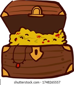Open chest with gold , illustration, vector on white background