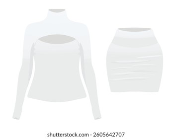 Open chest t shirt and mini skirt. vector