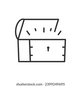 Öffnen Sie die Brust mit Schatz, lineares Symbol. Suche, Reichtum. Linie mit bearbeitbarem Hub