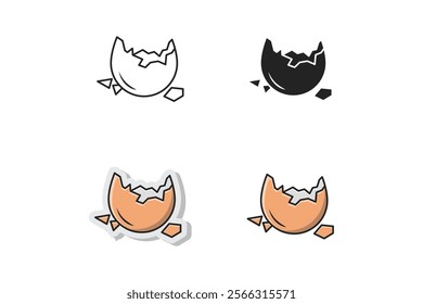open chicken egg shell icon vector made with various styles