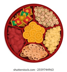 Open Chinese candy box filled with treats, Chinese New Year celebration and Chinese culture concept