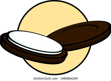 open chocolate sandwich cookie with white filling cream illustration