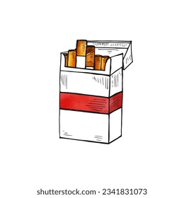 Open cigarette box with cigarette doodle hand-drawn illustration.