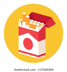 Open cigarette pack. Isometric illustration in flat cartoon style. Quit smoking concept.