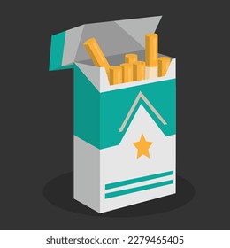 Open cigarette pack. Isometric illustration in flat cartoon style. Quit smoking concept.