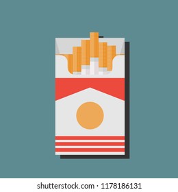 Open cigarettes pack box flat style vector illustration isolated on a background, icon logo design idea, symbol, smoke problem concept, narcotic, product, production, tobacco, cigarette symbol.