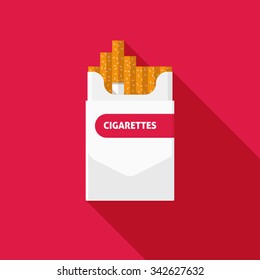 Open cigarettes pack box flat style white vector illustration isolated on red background