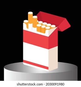 Open cigarettes pack box vector illustration isolated on a 3d background, icon logo design idea, symbol, smoke problem concept, narcotic, product, production, tobacco, cigarette symbol.