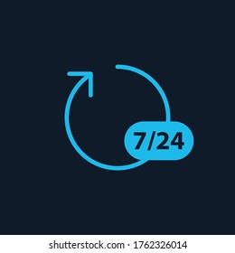 Open circle arrow, 24 hours a day and 7 days a week icon. Stock vector illustration isolated on white background.